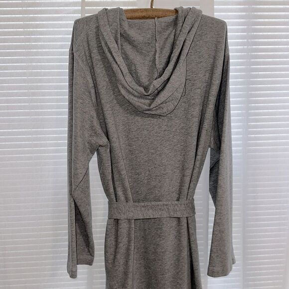 GAP M-L Gray Knit Hooded Cotton Bath Lounge Robe Belted with Pockets - Picture 2 of 15